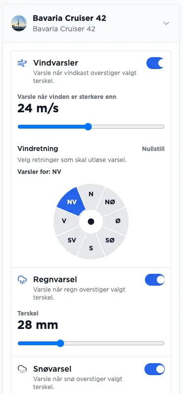 Værvarsel med egne terskler